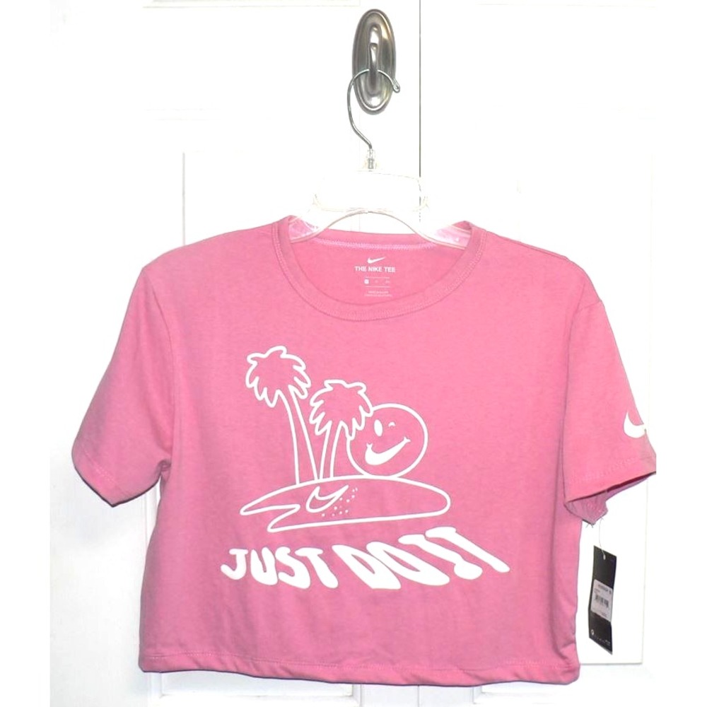 Nike Women's Short Sleeve Spring Break Cotton Crop T-Shirt in Rosa Pink XSmall
